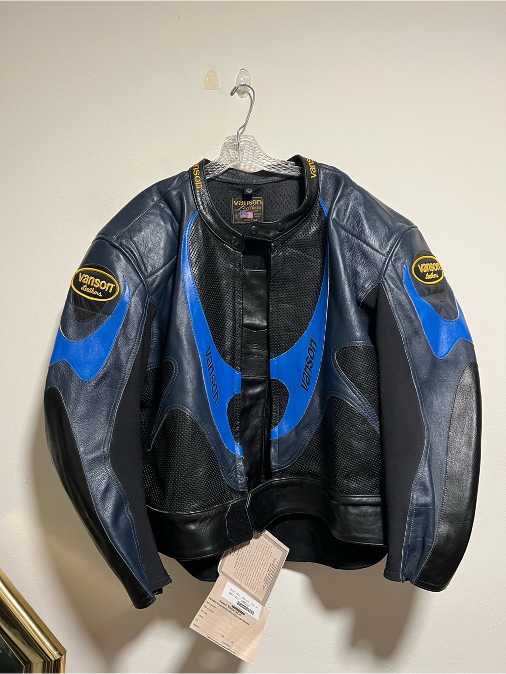 Vanson Men’s Blue and Black Leather Motorcycle Jacket